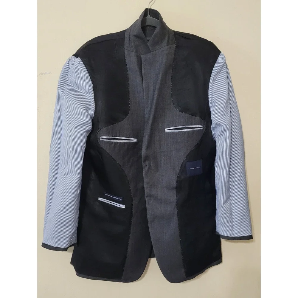Tommy Hilfiger Blazer Jacket Mens 41R Gray 100% Wool Notch Lapel Single Breasted